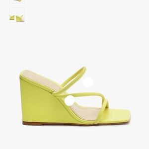 SCHUTZ Lime Green Strappy Wedge Slide Sandals